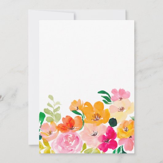 オレンジモダンはっきりしたフローラスクリプト赤ちゃんシャワー 招待状 (裏面)