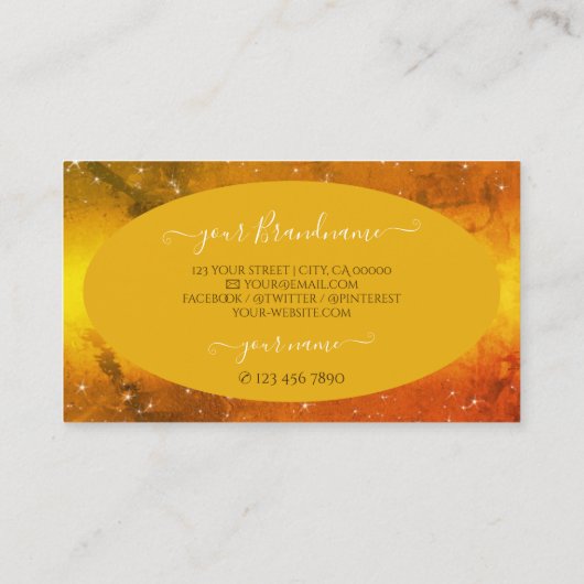 オレンジモダンイエローマーブルグリッタースターズモノグラム 名刺 (裏面)
