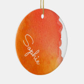 オレンジモダンシンプル色の水の色クリスマスの名前 セラミックオーナメント (右)