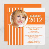 オレンジモダンストライプフォト卒業パーティー 招待状 (正面/裏面)