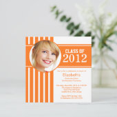 オレンジモダンストライプフォト卒業パーティー 招待状 (スタンド正面)