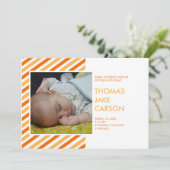 オレンジモダンストライプ色のベビー誕生の発表 案内状 (スタンド正面)