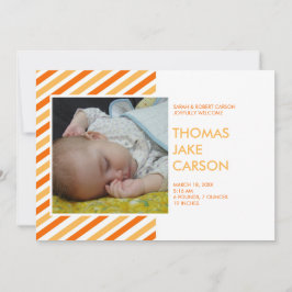 オレンジモダンストライプ色のベビー誕生の発表 案内状