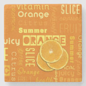 オレンジモダンタイポグラフィフルーツスライス ストーンコースター (正面)