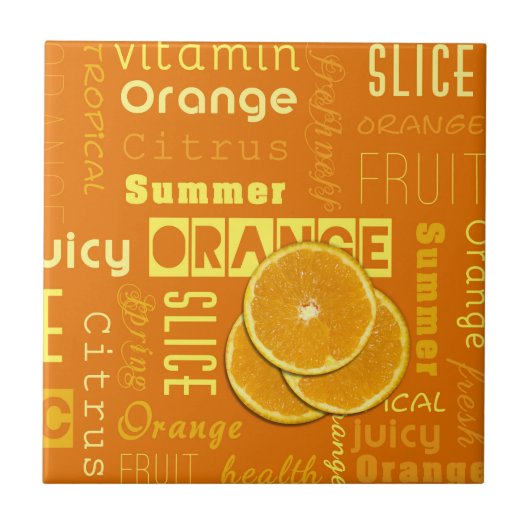 オレンジモダンタイポグラフィフルーツスライス タイル (正面)