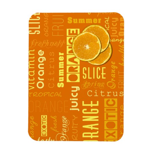 オレンジモダンタイポグラフィフルーツスライス マグネット (縦)