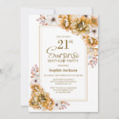 オレンジモダンフローラサプライズ21歳の誕生日パーティー 招待状 (正面)