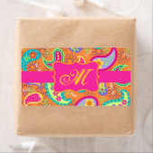 オレンジモダンペイズリーウィムシー模様 ラベル (インサイチュ)