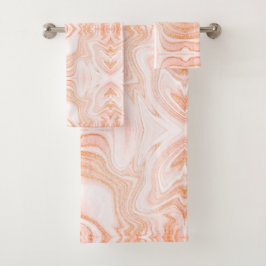 オレンジモダンホワイトマーフェイクブルテクスチャ バスタオルセット