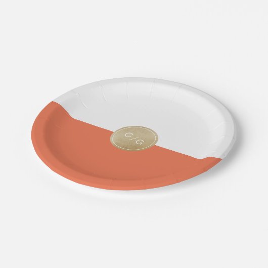 オレンジモダンミニマル結婚主義モノグラム ペーパープレート (アングル)