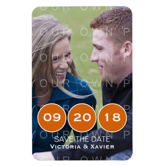 オレンジモダン円Photo Save the Date Magnet マグネット (縦)