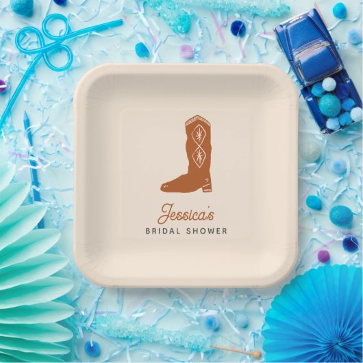 オレンジモダン女性のカーボーイラストロデオブライダルシャワー ペーパープレート (パーティー)