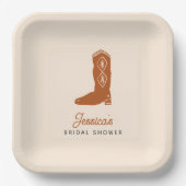 オレンジモダン女性のカーボーイラストロデオブライダルシャワー ペーパープレート (正面)