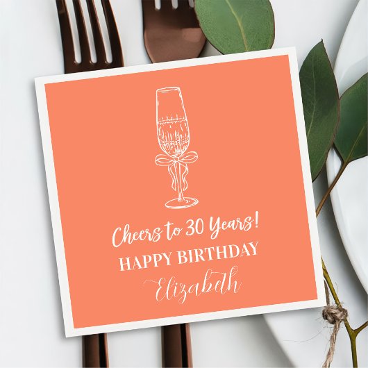 オレンジモダン応援30年誕生日ナプキン スタンダードカクテルナプキン