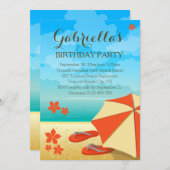 オレンジモダン熱帯ビーチ誕生パーティー 招待状 (正面/裏面)