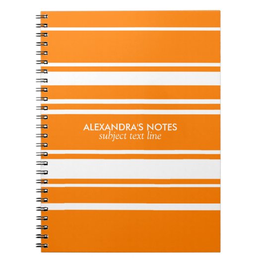 オレンジモダン色と白のストライプパターン ノートブック (正面)