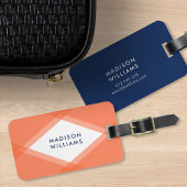 オレンジモダン色と青のレイヤード幾何 ラゲッジタグ