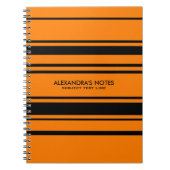 オレンジモダン色と黒のストライプパターン ノートブック (正面)