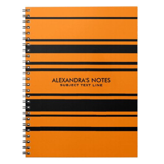 オレンジモダン色と黒のストライプパターン ノートブック (正面)