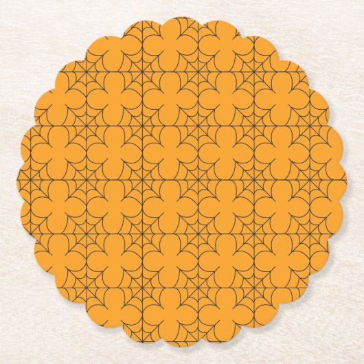 オレンジモダン色と黒の線形スパイダーウェブ ペーパーコースター (正面)