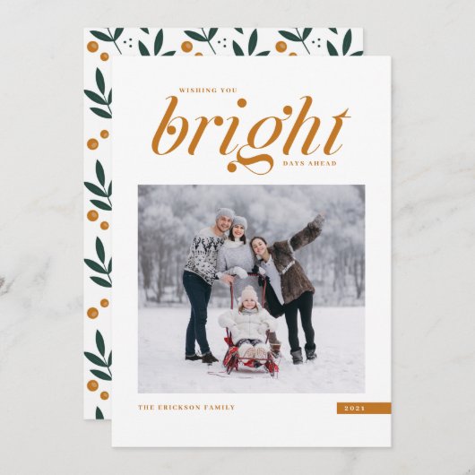 オレンジモダン色のスクリプト明るい日前写真 シーズンカード (正面/裏面)