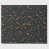 オレンジモダン色のブルーベリーイラストレーション模様 ラッピングペーパー (フラット)