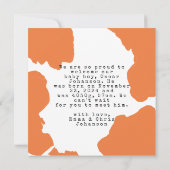 オレンジモダン色のベビー発表 招待状 (裏面)