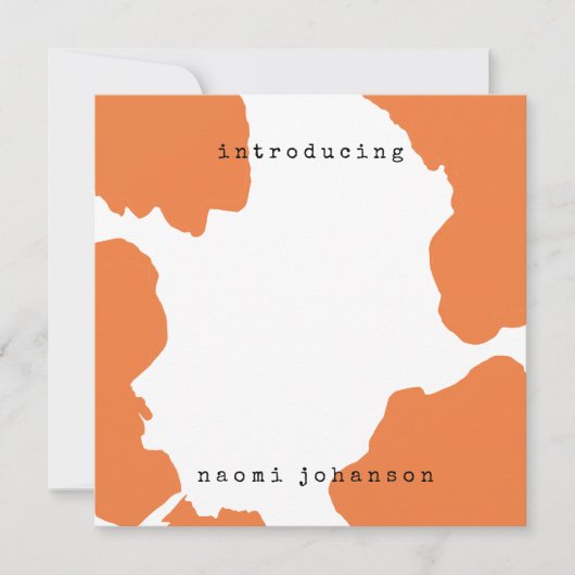 オレンジモダン色のベビー発表 招待状 (正面)