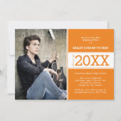 オレンジモダン色の写真の卒業発表 案内状 (正面)