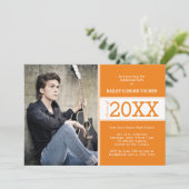 オレンジモダン色の写真の卒業発表 案内状 (スタンド正面)