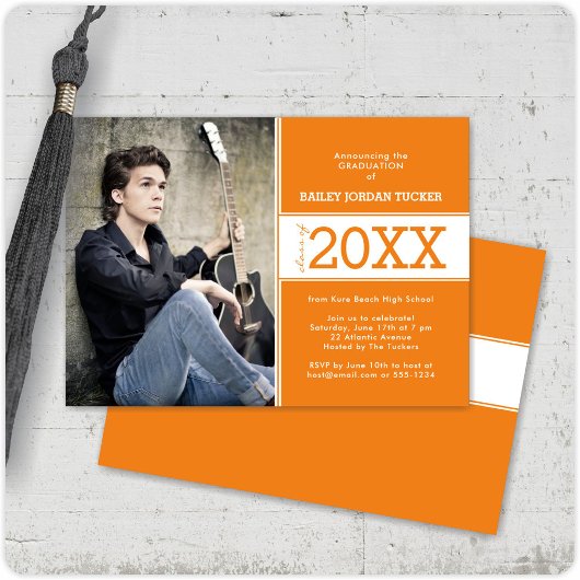 オレンジモダン色の写真の卒業発表 案内状