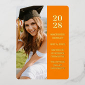 オレンジモダン色の写真の卒業発表 箔招待状 (正面)