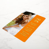 オレンジモダン色の写真の卒業発表 箔招待状 (回転した状態)