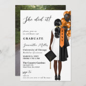 オレンジモダン色の写真彼女はそれを卒業した 招待状 (正面/裏面)