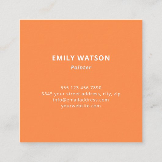 オレンジモダン色の名前のアートワークのアーティストアートスタジオ スクエア名刺 (裏面)