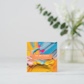 オレンジモダン色の名前のアートワークのアーティストアートスタジオ スクエア名刺 (スタンド正面)