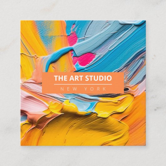 オレンジモダン色の名前のアートワークのアーティストアートスタジオ スクエア名刺 (正面)