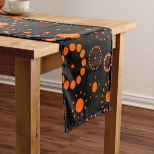 オレンジモダン色の抽象芸術円と星のパターン ショートテーブルランナー