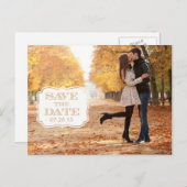 オレンジモダン色の旋回ラベル日付の写真カードを保存 案内ポストカード (正面/裏面)