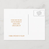 オレンジモダン色の旋回ラベル日付の写真カードを保存 案内ポストカード (裏面)