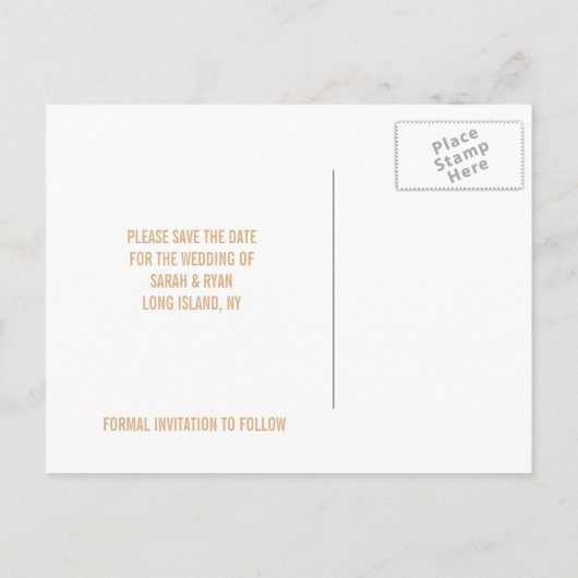 オレンジモダン色の旋回ラベル日付の写真カードを保存 案内ポストカード (裏面)