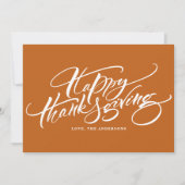 オレンジモダン色の書道ハッピーサンクスギビング シーズンカード (正面)