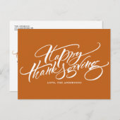 オレンジモダン色の書道ハッピーサンクスギビング シーズンポストカード (正面/裏面)