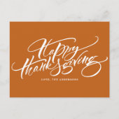オレンジモダン色の書道ハッピーサンクスギビング シーズンポストカード (正面)