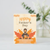 オレンジモダン色の父と息子 | Happy Father's Day ポストカード (スタンド正面)
