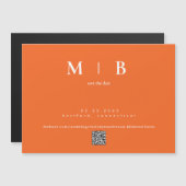 オレンジモダン色の結婚式の日付の保存 マグネット招待状 (正面/裏面)