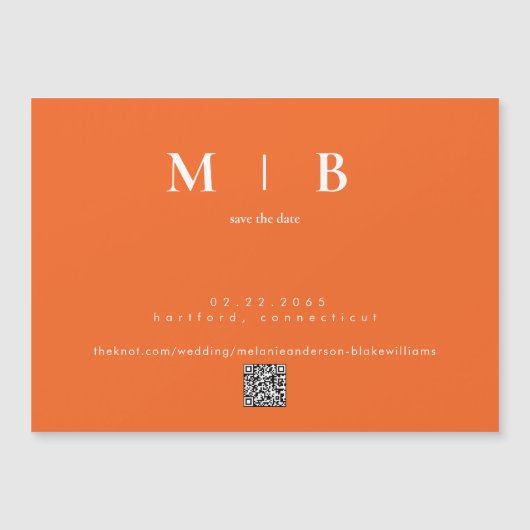 オレンジモダン色の結婚式の日付の保存 マグネット招待状 (正面)