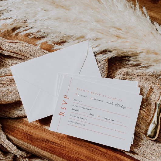 オレンジモダン色の結婚式RSVP返信カードの食事の選択 出欠カード