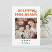 オレンジモダン色の緑のクリスマス家族の写真 シーズンカード (スタンド正面)