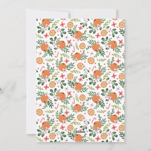 オレンジモダン色の緑のクリスマス家族の写真 シーズンカード (裏面)